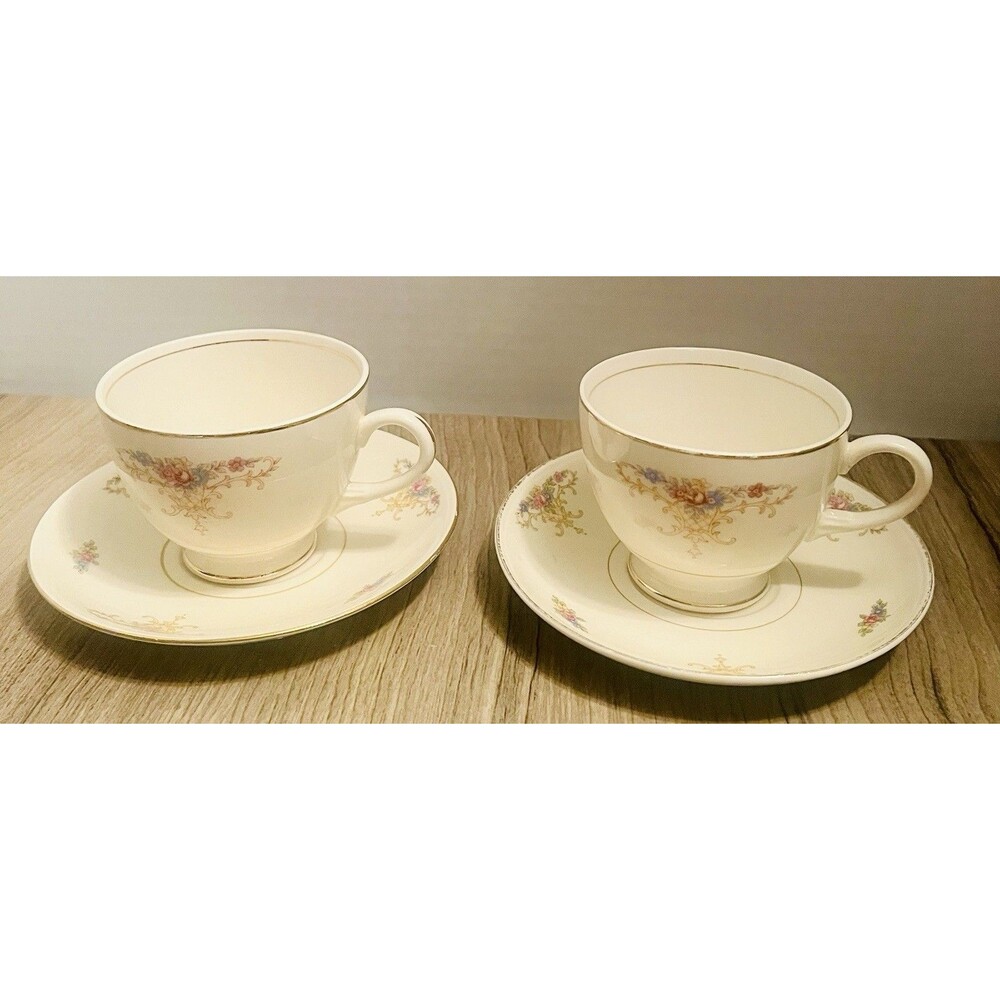 Homer Laughlin Apple Blossom Coffee Tea Cup Eggshell Nautilus 2 Cups & Saucers
